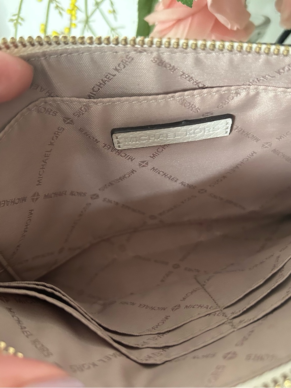 Michael Kors Light Pink Quilted Logo Interior Zip Wallet
